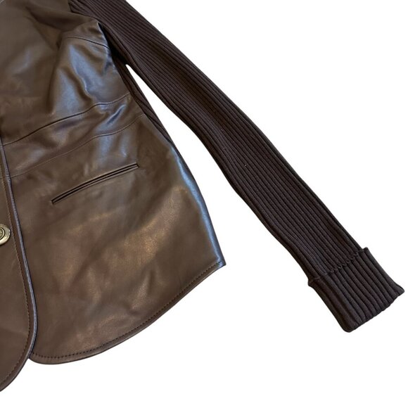 Karen Kane Lamb Leather Merino Wool Button Down Jacket Sweater Knit Size Medium - Picture 3 of 9